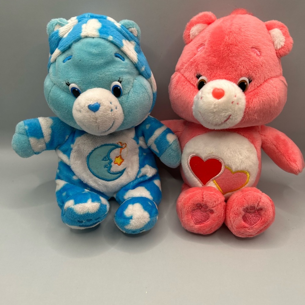 Love-a-Lot Pink PJ Party Special Editiion Blue 8" Care Bears Plush Lot of 2